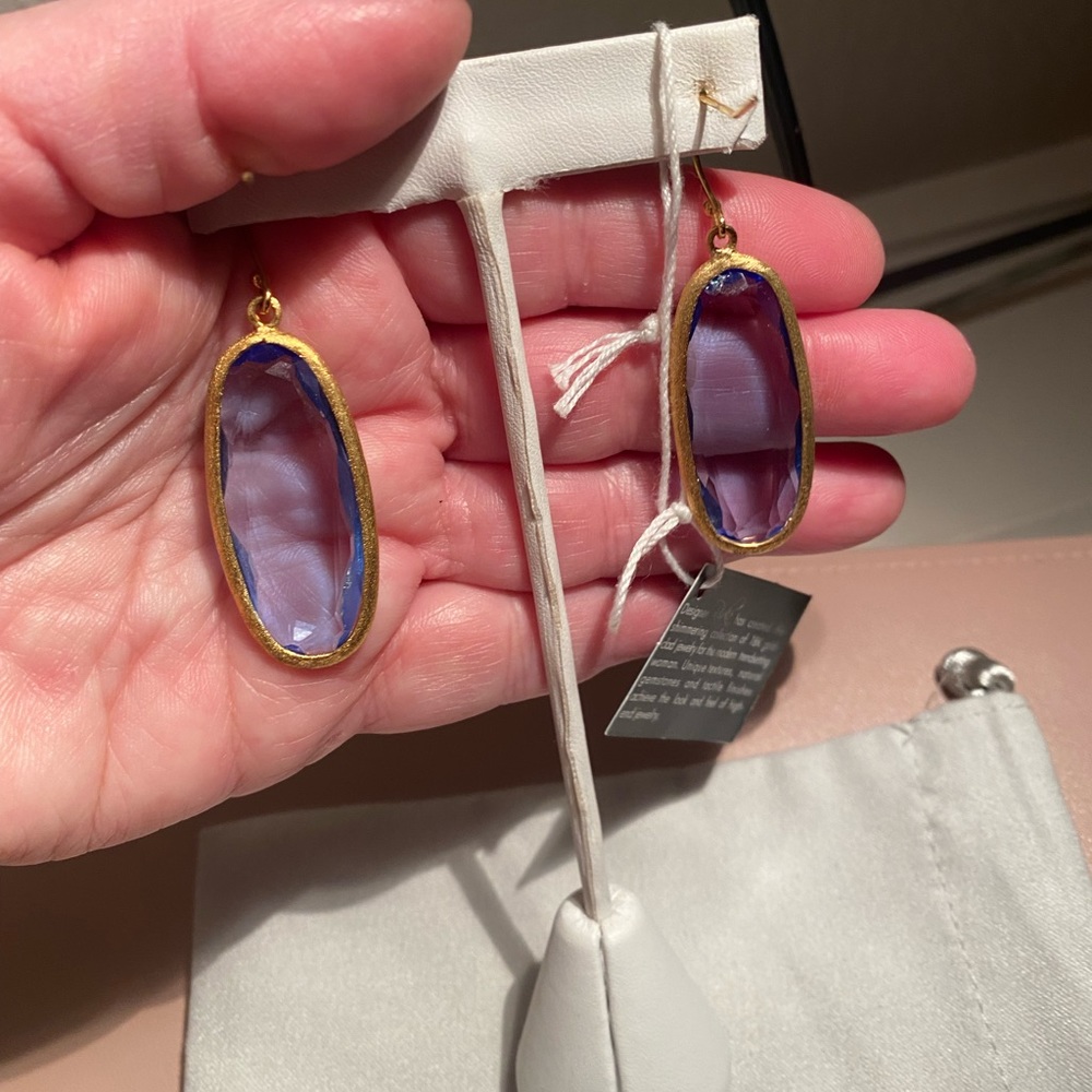 Rivka Friedman Light Blue (Translucent) Earrings 18k Gold Plated Matte Finish.